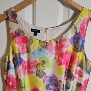 Talbots Cream Floral Watercolor Sheath Dress with Pink, Yellow & Blue Blooms